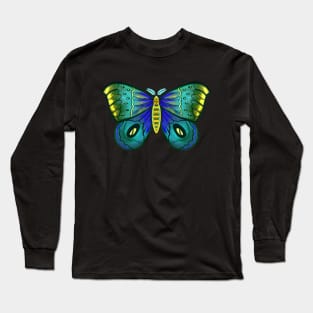 Colorful Bright Neon Yellow Green Blue Moth Long Sleeve T-Shirt